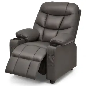 COSTWAY Kids Single Sofa Chair PU Leather Children Armchair Recliner with Cup Holders