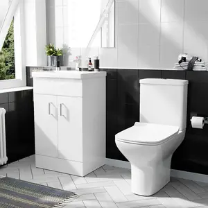 Nes Home 500mm Floorstanding Vanity Unit And Rimless Close Coupled Toilet White