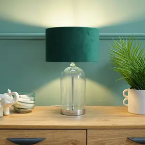 Glass Desk Lamp Silver / Forest Green