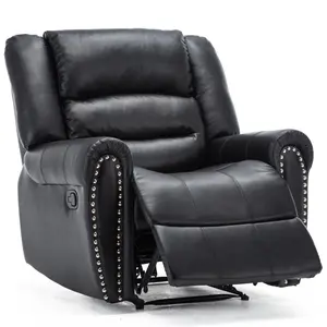 Denver Bonded Leather Recliner Armchair W Stud Sofa Home Lounge Chair Reclining (Black)