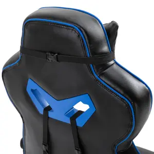 Vinsetto Gaming Chair Ergonomic Reclining Manual Footrest Wheels Stylish Blue