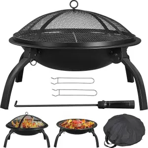 Fire Pit Portable Folding Fire Pits with Cooking & Grill, Iron Fire Pits for Garden Portable Fire Bowl for Camping BonfireBBQHea