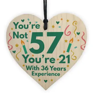 Red Ocean Funny Birthday Gifts Novelty 57th Birthday Gift Wooden Heart Sign Funny Birthday Card