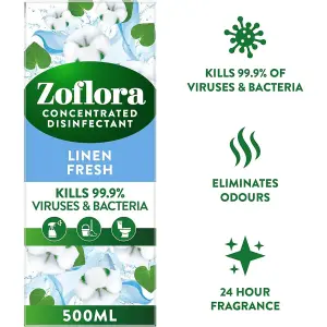 Zoflora 3 in 1 Action Concentrated Disinfectant Linen Fresh 500ml (Pack of 12)