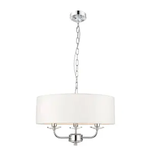 Luminosa Nixon 3 Light Multi Arm Ceiling Pendant Nickel Plate, White Silk Effect, E14