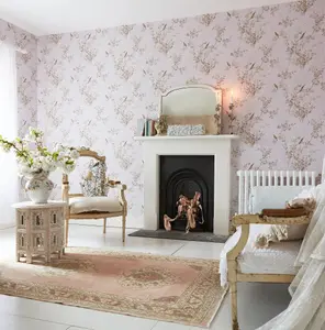 Shabby Chic by Rachel Ashwell Bird Chinoiserie Pink Gold Floral Wallpaper