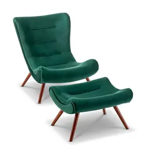 Velvet Emerald Green Katia Accent Chair with Footstool