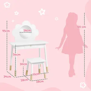 AIYAPLAY Kids Dressing Table with Mirror and Stool, Drawer, Cloud Design