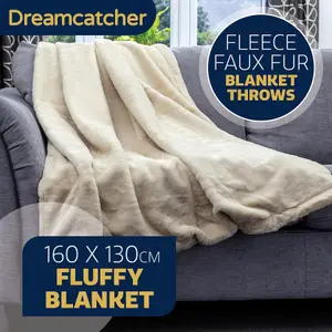 Dreamcatcher Blanket Throw Soft Faux Fur 160 x 130cm Overblanket Natural Cream