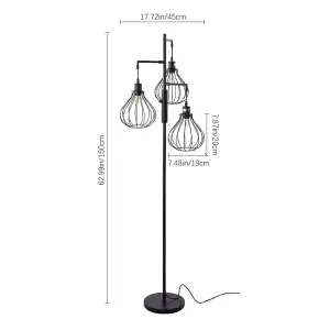 160cm H Black Modern Industrial Style 3-head Floor Lamp with Irregular Shade