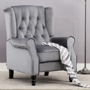 Althorpe Wing Back Fireside Recliner Velvet Occasional Armchair Sofa Chair (Grey, Velvet)