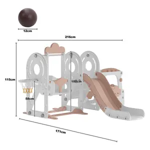 Beige Bus Cartoon 3 in 1 Slide and Swing Set Play Set with Basketball Hoop W 2160 x D 1710 x H 1150 mm