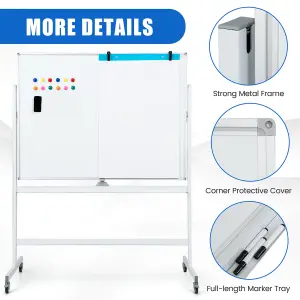 Costway Double Sided Magnetic Whiteboard Adjustable Mobile Revolving Board with Magnets