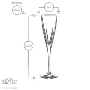 RCR Crystal - Fusion Champagne Flutes Set - Modern Cut Glass Stemware Goblets - 170ml - 6pc