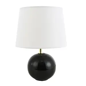 Traditional Round Ceramic Table Lamp Base in Black Gloss Finish with Gold Trim