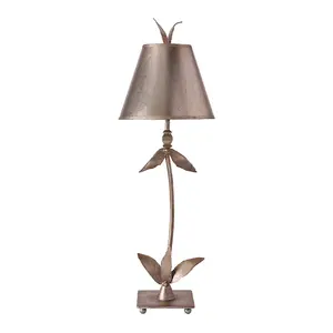 Elstead Red Bell 1 Light Table Lamp Silver Floral Leaves Design, E27