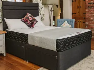 Madrid Special Memory Foam Sprung Divan Bed Set 2FT6 Small Single 2 Drawers Side - Naples Slate