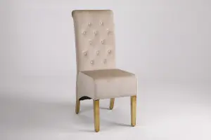 A Pair of Velvet Dining Chairs with Golden Legs in Cream