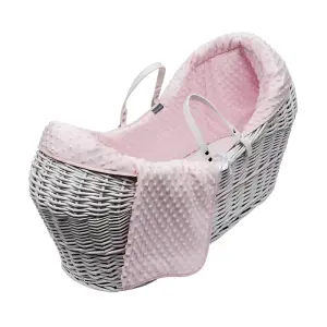 Kinder Valley Pink Dimple White Wicker Pod Moses Basket