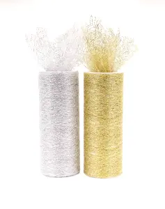 Trim: Mesh Tulle: 10m x 15cm: Metallic and Gold