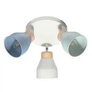 Modern Scandinavian Style Spot Ceiling Light in Grey and Dusk and Duck Egg Blue