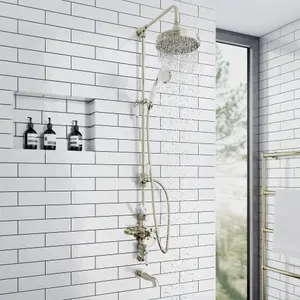 ENKI Downton English Gold White Traditional 3-Outlet Brass Thermostatic Triple Valve Shower Set 200mm