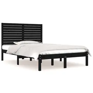 Berkfield Bed Frame Black Solid Wood 135x190 cm 4FT6 Double