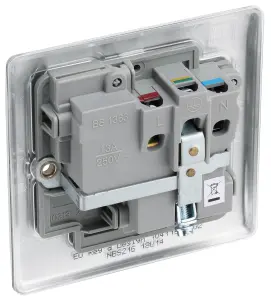 BG Brushed Steel Single 13A Switched Socket & Grey inserts