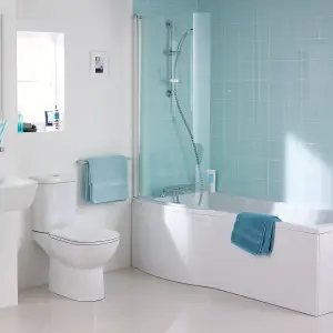 Ideal Standard Tempo Curved 1 panel Clear glass Bright Silver effect frame Bath screen, (W) 820mm (H) 1400mm