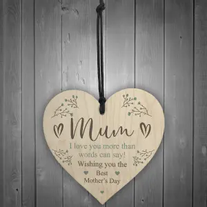 Hanging Wood Heart Mothers Day Gift For Mum From Daughter Son Keepsake