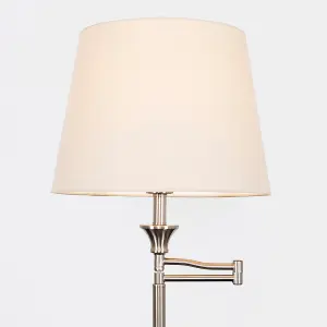 ValueLights Sinatra Adjustable Swing Arm Floor Lamp In Chrome Finish with Beige Tapered Light Shade with LED GLS Bulb