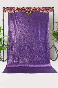 Neel Blue Shiny Fabric Sequin Backdrop Glitter Curtain, Purple - 4ft x 9ft