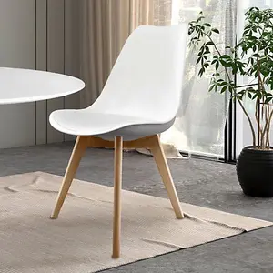 Soho White Plastic Dining Chair with Squared Light Wood Legs