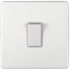 1 Gang Single 10A INTERMEDIATE Light Switch SCREWLESS MATT WHITE Metal Rocker