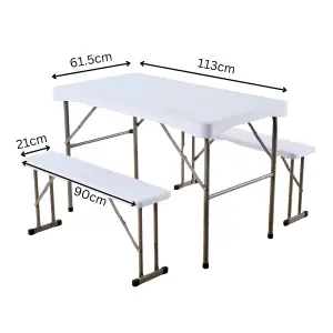 Home Source Indoor Outdoor Folding Bench and Table Set White