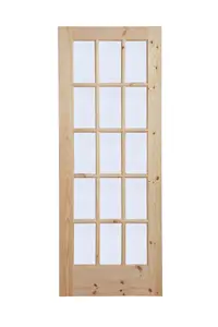 Fortia 0 panel 15 Lite Obscure Glazed Traditional Natural Pine veneer Internal Timber Door, (H)1981mm (W)762mm (T)35mm