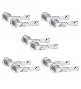 5 Pair Nova Design Door Handles Round Rose Polished Chrome Finish