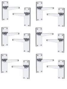 Golden Grace 6 x Pairs of Victorian Straight Polished Chrome Lever Latch Door Handles 120mm Long Premium Quality