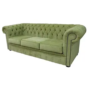 Chesterfield 3 Seater Sofa Velluto Lime Green Velvet Fabric In Classic Style