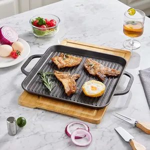 Rectangular Cast Iron Griddle Pan Grill Pan Steak Pan 35cm x 28cm