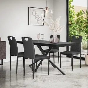 Donni Dining Table And Chairs -  Black Table Top w Black Legs + Monza Linen Dining Chair Set Of 4 (Charcoal)