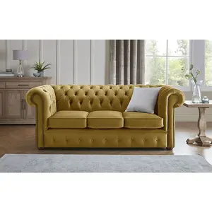 Chesterfield 3 Seater Fabric Malta Gold 13 Sofa