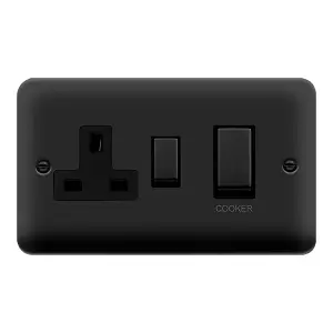 Curved Matt Black Cooker Control Ingot 45A With 13A Switched Plug Socket - Black Trim - SE Home