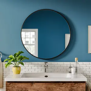 Baum Metal Flat Wall Mirror Black / 60 cm H x 60 cm W