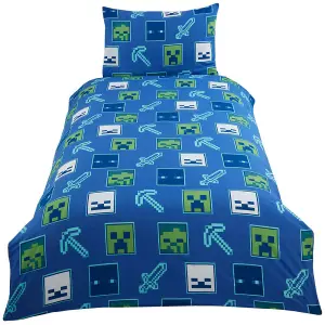 Minecraft Glow In The Dark Duvet Cover Set Blue/Green (Single)