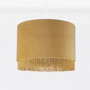 First Choice Lighting Sand Velvet With Chrome Inner Tassled Light Shade