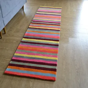 Wool Stripes Runner Rug in Light Multi - 60x230cm