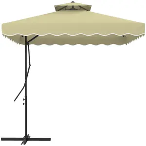 Outsunny 2.5m Square Cantilever Garden Parasol Umbrella with Cross Base, Beige