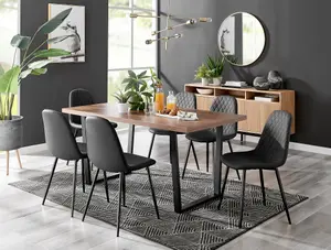 Furniturebox Kylo Brown Rectangular Wood Effect Dining Table & 6 Black Faux Leather Corona Black Leg Chairs