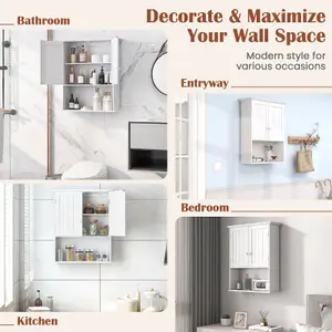 Costway Bathroom Storage Cabinet Wall Mounted Vanity Storage Cupboard w/ Adjustable Shelf